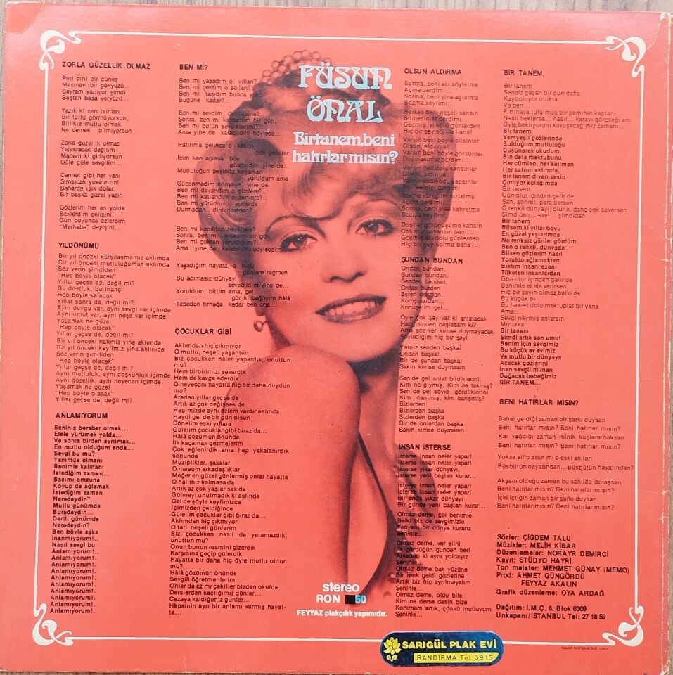 FÜSUN ÖNAL/BİR TANEM BENİ HATIRLARMISIN Plak