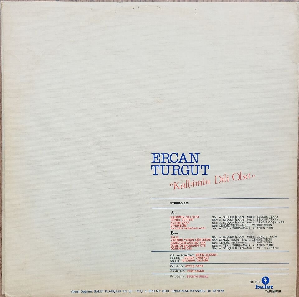 ERCAN TURGUT/KALBİMİN DİLİ OLSA Plak