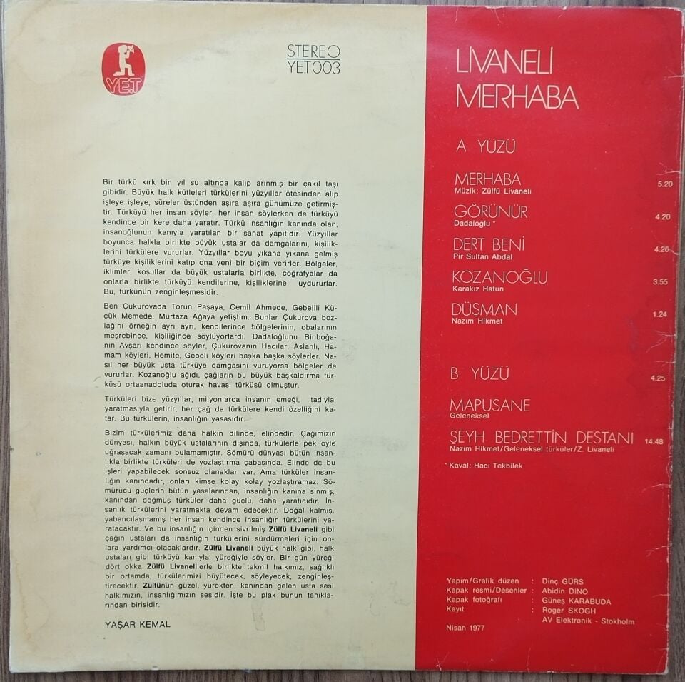 ZÜLFÜ LİVANELİ/MERHBA LP Plak