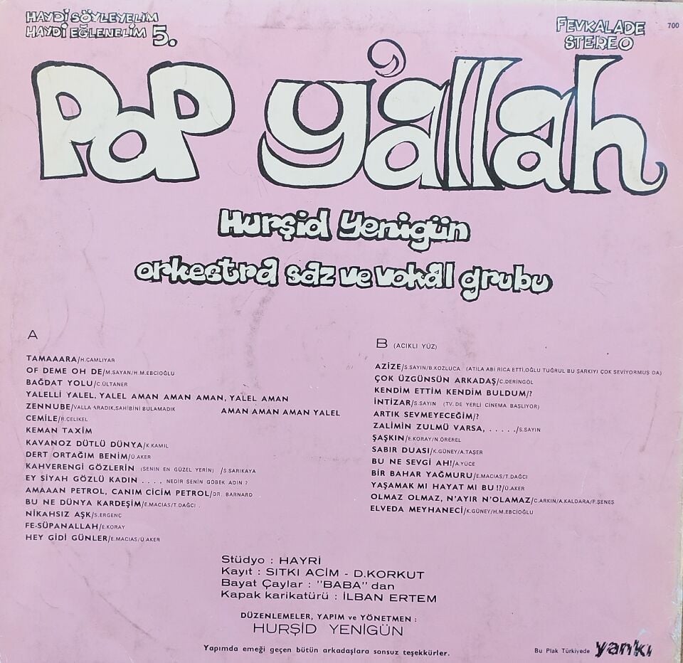 POP YALLAH HAYDİ SÖYLEYELİM HAYDİ EĞLENELİM 5 LP Plak