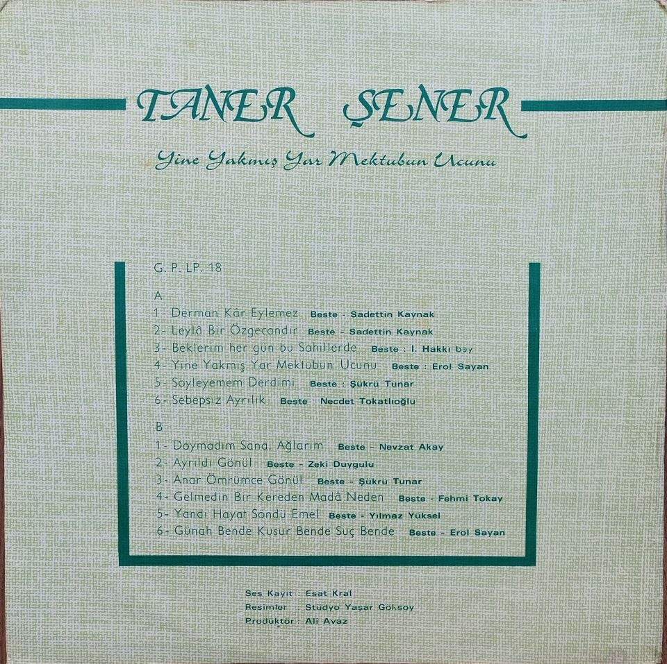 TANER ŞENER-YİNE YAKMIŞ YAZ MEKTUBUNUN UCUNU LP Plak
