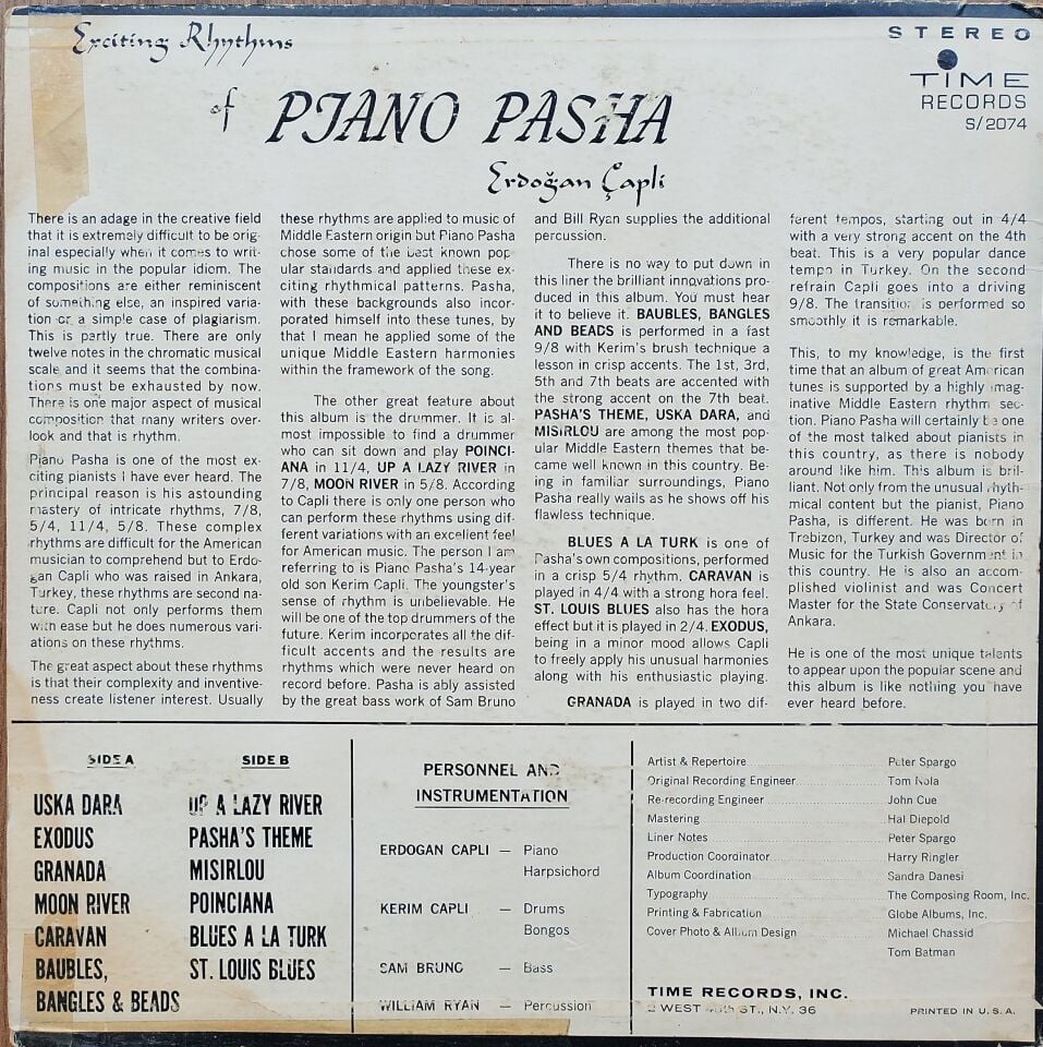 ERDOĞAN ÇAPLİ-PIANO PASHA LP Plak
