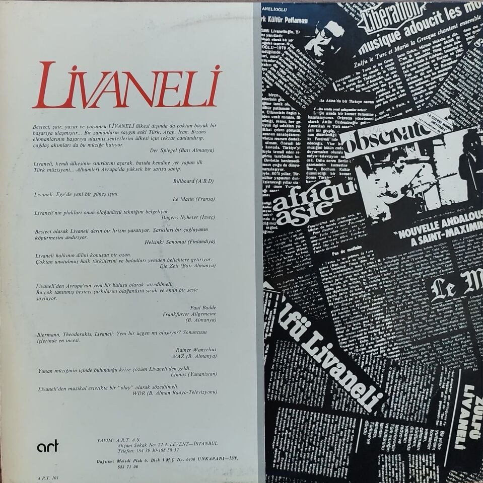Zülfü Livaneli Ada LP Plak